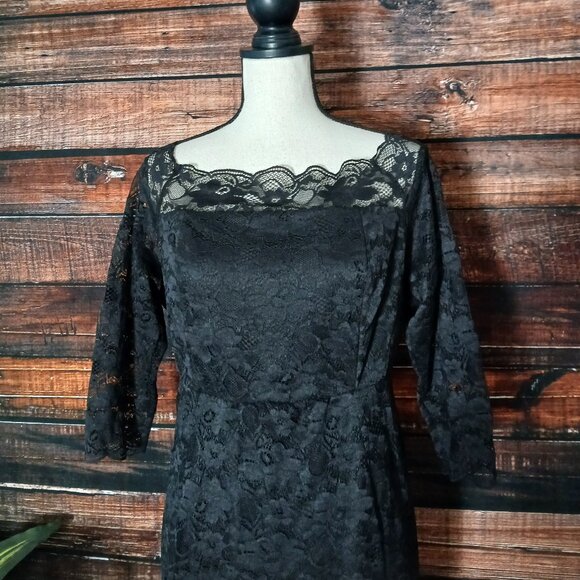 Torrid Dress Size 16 Special Occasion Elegant Black Lace Off Shoulder 3/4 Sleeve - Picture 5 of 9